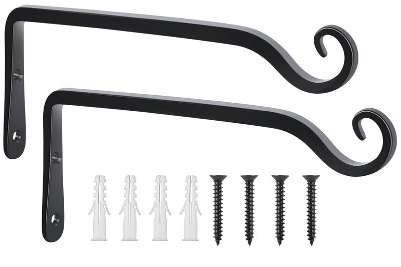 FEED GARDEN Wall Hook Hanging Plant Bracket 10 Inch 2 Pack, Hand-Forged Plant Hanger for Hanging Bird Feeders, Wind Chimes, Flower Baskets, Yoga Mat, Indoor/Outdoor Use, Black - Image 1